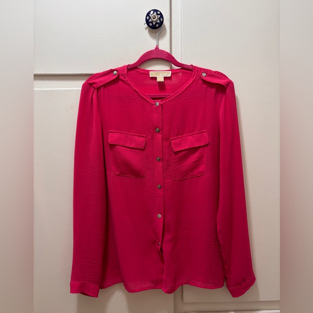Michael Kors Hot Pink Button-Front Long Sleeve Shirt